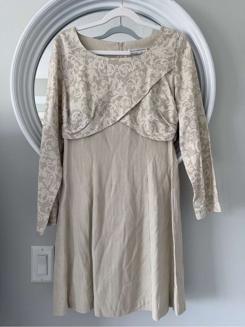 Vintage 70s/80s Suzy Creamcheese Dress & Jacket Set - Cream Brocade Jacquard